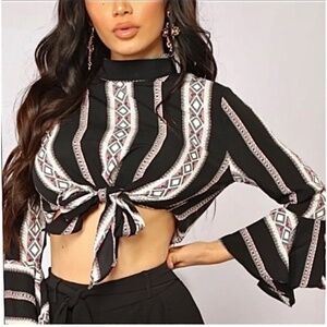 🪞 NWT tie front bell sleeve high neck dressy top